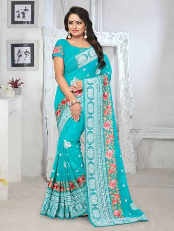 Celebrate This Festive Season With This Heavy Designer Saree Fabricated On Georgette With Georgette Blouse. It Is Beautified With Heavy Thread Embroidery In Multi Color. Grab It Before The Stocks Ends. 