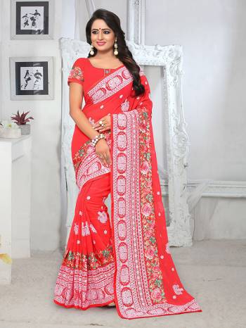 For An Attractive Look, Grab This Heavy Embroidered Designer Saree In Georgette Based Fabric With Heavy Thread Work All Over. Its Fabric Is Soft Towards Skin And Durable. Buy Now.