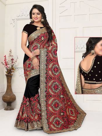 Celebrate This Festive Season With This Heavy Designer Saree Fabricated On Georgette With Georgette Blouse. It Is Beautified With Heavy Thread Embroidery In Multi Color. Grab It Before The Stocks Ends. 