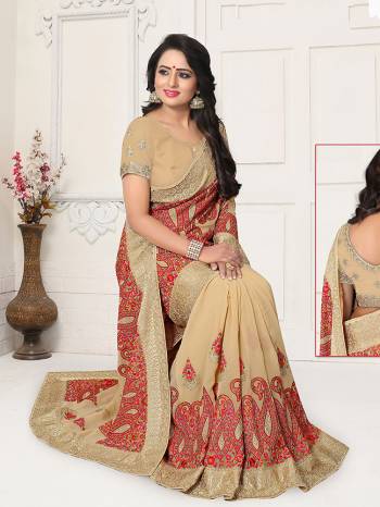 You Will Definitely Earn Lots Of Compliments Wearing This Beautiful Georgette Based Saree Paired With Georgette Fabricated Blouse. This Saree Has Heavy Thread Embroidery Giving It A More Attractive Look. 