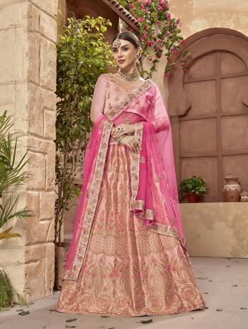 Look Pretty In This Lovely Designer Lehenga Choli In Baby Pink Color Paired With Pink Colored Dupatta. This Lehenga Choli Is Fabricated On Satin Silk Paired With Net Fabricated Dupatta. Buy Now.