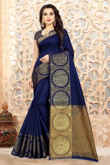 Enhance Your Personality In This Pretty Silk Based Saree In Navy Blue Color Paired With Navy Blue Colored Blouse. This Saree and Blouse Are Fabricated Linen Silk Which Is Light Weight And Durable. 