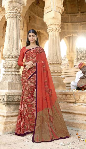 Get This Pretty Georgette Based Saree For Your Casual Wear. This Saree And Blouse Are Fabricated On Georgette Beautified With Prints All Over. Buy Now.