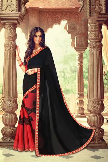 For A Bold And Beautiful Look, Grab This Lovely Saree In Black And Red Color Paired With Red Colored Blouse. This Saree IS Fabricated On Weightless Georgette Paired With Art Silk Fabricated Blouse. 