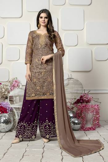 Grab This Beautiful Designer Plazzo Suit For The Upcoming Festive And Wedding Season. Its Pretty Embroidered Top Is Fabricated On Orgenza Paired With Georgette Bottom And Chiffon Dupatta. Its Top And Bottom Are Beautified With Attractive Embroidery Work, Buy Now.