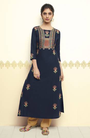 Enhance Your Beauty Wearing This Designer Readymade Kurti In Navy Blue Color Fabricated On Cotton. This Kurti Is Light Weight And Easy To Carry All Day Long. 