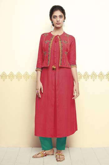 Here Is A Lovely Koti Patterned Designer Readymade Kurti In Dark Pink Color Fabricated On Cotton, It Is Beautified With Resham Embroidery And Sequence Work. Buy This Now.