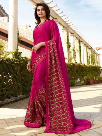 Shine Bright In This Beautiful Dark Pink Colored Saree Paired With Dark Pink Colored Blouse. This Saree Is Fabricated On Georgette Paired With Art Silk Fabricated Blouse. It Is Light In Weight And Easy To Carry All Day Long. 