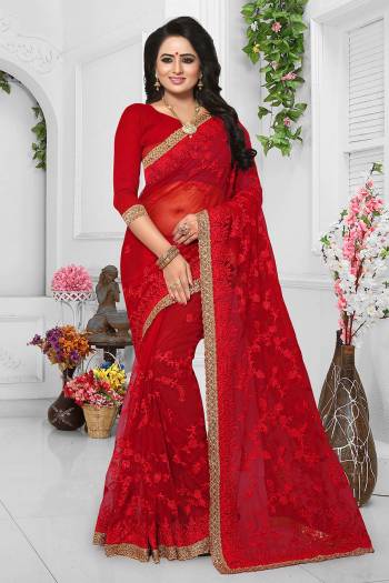 Add This Pretty Attractive Heavy designer Saree To Your Wardrobe. This Beautiful Heavy Embroidered Saree Is Fabricated On Net Paired With Net Fabricated Blouse. It Is Durable And Easy To Care For.