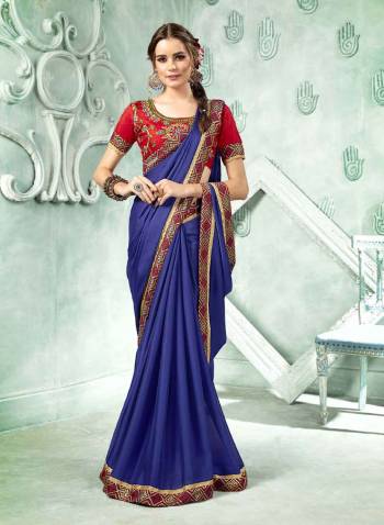 Shine Bright In This Designer Royal Blue Colored Saree Paired With Contrasting Red Colored Blouse. This Saree Is Fabricated On Georgette Paired With Art Silk Fabricated Blouse. It Is Light Weight And Easy To Carry All Day Long.