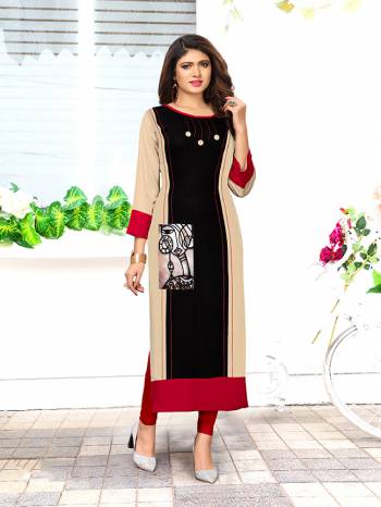 For Your College, Home Or Work Place, This Kurti Is Suitable For All. Grab This Black & Cream Colored Rayon Fabricated Kurti. It Is Light In Weight And Easy To Carry All Day Long.