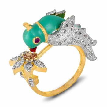 For A Quite Heavy Look, Grab This Pretty Peacock Patterned Ring With Multi Colored Stone Work. It Can e Paired With Any Colored Ethnic Attire.