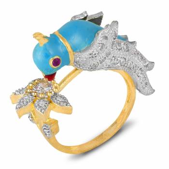 For A Quite Heavy Look, Grab This Pretty Peacock Patterned Ring With Multi Colored Stone Work. It Can e Paired With Any Colored Ethnic Attire.