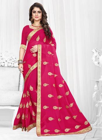 Grab This Designer Georgette Based Saree With Georgette Fabricated Blouse, It Is Beautified With Jari Embroidered Butti Work And Lace Border. Buy Now.