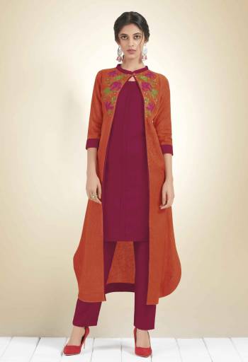 New And Unique Patterned Designer Readymade Kurti Is Here In Orange And Dark Pink Color Fabricated On Cotton.It Has Pretty Thread Work Making It More Attractive. 