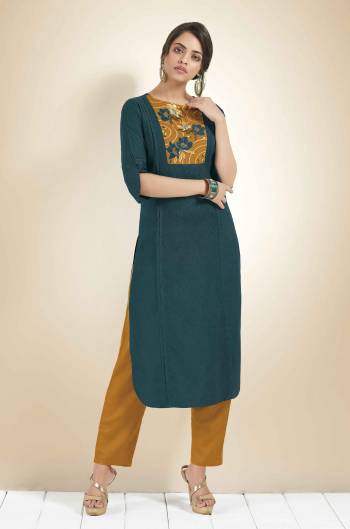 Rich And Elegant Looking Designer Readymade kurti Is Here In Teal Blue Color Fabricated On Cotton. It Has Pretty Thread Work Giving It An Elegant Look. 