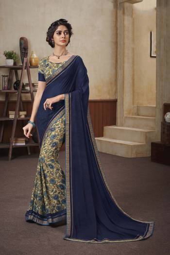 Here Is A Very Pretty Georgette Based Saree Beautified With Prints All Over. This Saree Is Light In Weight And Easy To Carry All Day Long. Buy Now.