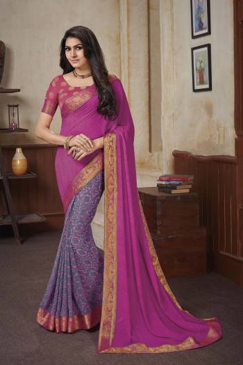 Add This Beautiful Saree To Your Wardrobe For Your Casuals Or Semi-Casual Wear. This Saree And Blouse Are Georgette Based Beautified With Prints And Lace Border All Over. 