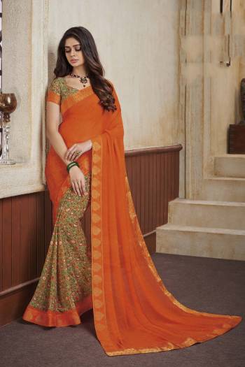 Here Is A Very Pretty Georgette Based Saree Beautified With Prints All Over. This Saree Is Light In Weight And Easy To Carry All Day Long. Buy Now.