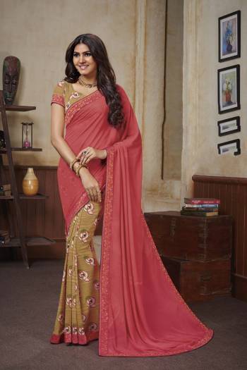 Add This Beautiful Saree To Your Wardrobe For Your Casuals Or Semi-Casual Wear. This Saree And Blouse Are Georgette Based Beautified With Prints And Lace Border All Over. 