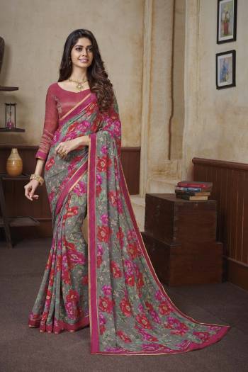 Here Is A Very Pretty Georgette Based Saree Beautified With Prints All Over. This Saree Is Light In Weight And Easy To Carry All Day Long. Buy Now.