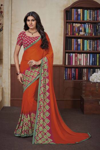 Add This Beautiful Saree To Your Wardrobe For Your Casuals Or Semi-Casual Wear. This Saree And Blouse Are Georgette Based Beautified With Prints And Lace Border All Over. 