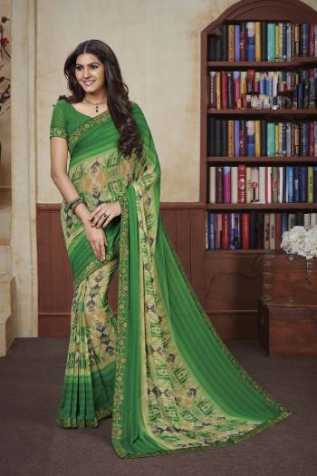 Here Is A Very Pretty Georgette Based Saree Beautified With Prints All Over. This Saree Is Light In Weight And Easy To Carry All Day Long. Buy Now.