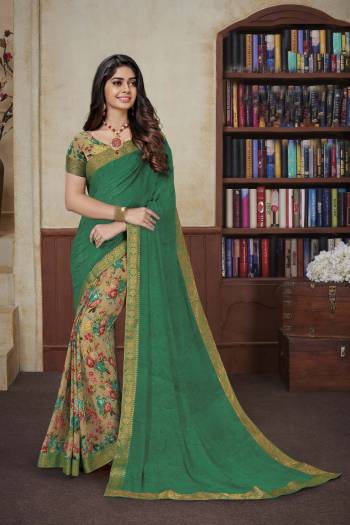 Here Is A Very Pretty Georgette Based Saree Beautified With Prints All Over. This Saree Is Light In Weight And Easy To Carry All Day Long. Buy Now.