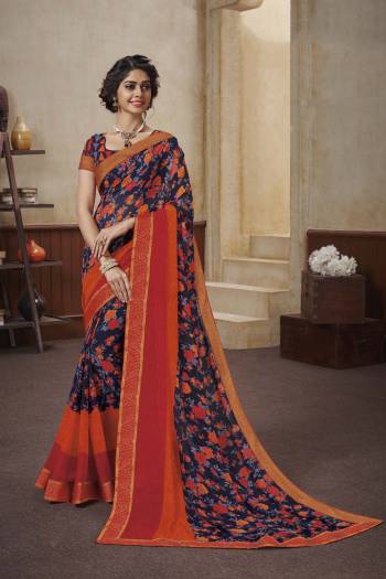 Here Is A Very Pretty Georgette Based Saree Beautified With Prints All Over. This Saree Is Light In Weight And Easy To Carry All Day Long. Buy Now.