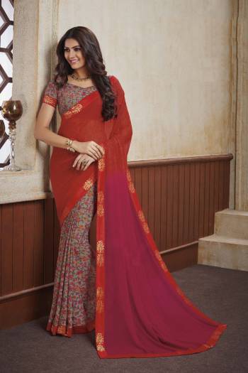 Comfort Comes First When Its About Casuals, Grab This Pretty Light Weight Saree Fabricated On Georgette Beautified With Prints And Lace Border. 