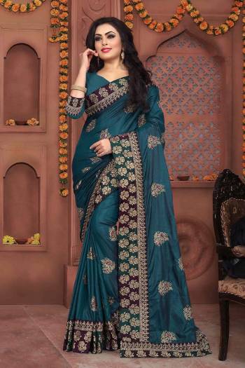 Here Is A Beautiful Designer Saree In Blue Color Paired With Blue Colored Blouse. This Saree And Blouse Are Fabricated On Art Silk Beautified With Jari Embroidery And Stone Work. Buy Now.