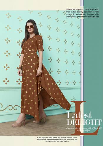 Grab This Rich And Elegant Looking Designer Readymade Kurti In Brown Color Fabricated On Rayon Cotton Beautified With Polka Dots Prints All Over It. 