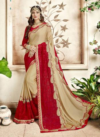 Here Is An Evergreen Combination With This Designer Saree In Beige And Red Color Paired With Red Colored Blouse. This Saree Is Fabricated On Georgette Paired With Art Silk Fabricated Blouse. Its Rich Color Combination Will Earn You Lots Of Compliments From Onlookers.