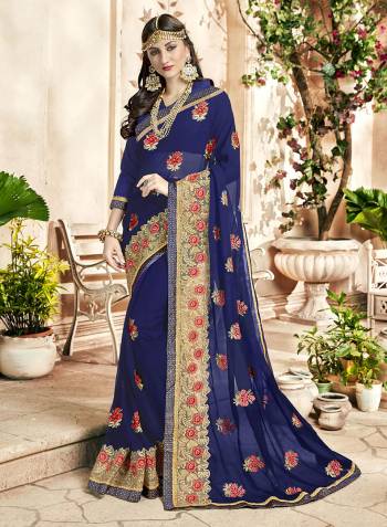 Shine Bright Wearing This Lovely Designer Saree In Royal Blue Color Paired With Royal Blue Colored Blouse. This Saree Is Fabricated On Georgette Paired With Art Silk Fabricated Blouse. This Saree Is Light In Weight Which Ensures Superb Comfort All Day Long.