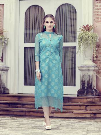 Grab This Designer Blue Colored Readymade Kurti Fabricated On Oragenza And Crepe Silk. It Is Beautified With Prints All Over The Inner. Grab It Now.