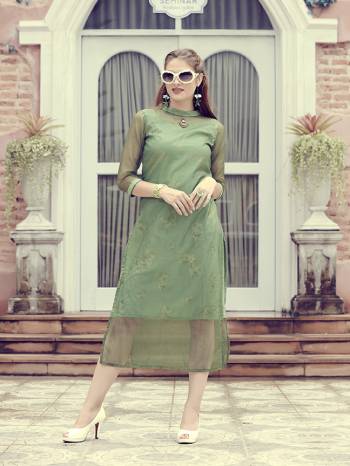 Here Is A Beautiful Designer Readymade Kurti In Mint Green Color Fabricated On Oragenza And Crepe Silk. This Kurti Is Suitable For Festive Or Semi Casuals. 