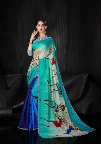 Grab This Beautiful Printed Saree For Semi-Casual Or Festive Wear. This Saree And Blouse Are Fabricated On Linen Silk Beautified With Bold Prints All Over. 