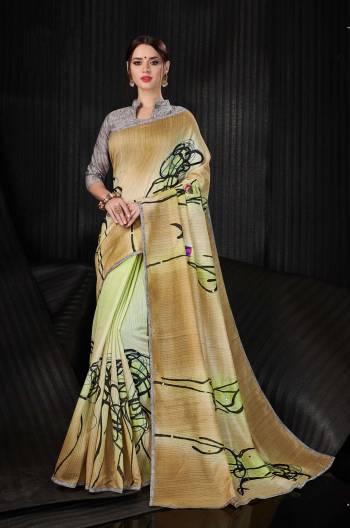 Grab This Beautiful Printed Saree For Semi-Casual Or Festive Wear. This Saree And Blouse Are Fabricated On Linen Silk Beautified With Bold Prints All Over. 