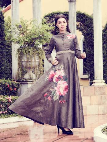 Enhance Your Personality Wearing This Designer Readymade Long Kurti In Dark Grey Color On Art Silk Based Fabric. This Kurti Is Light In Weight And Easy To Carry All Day Long. 