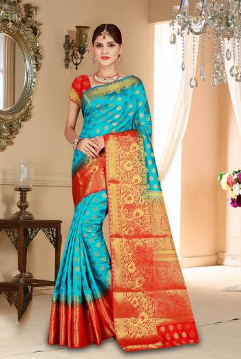 Here Is A Saree Suitable For The Upcoming Festive And Wedding Season, Grab This Banarasi Art Silk Saree Beautified With Weave All Over It. This Saree Gives A Proper Traditional Look To Your Personality. Buy Now.