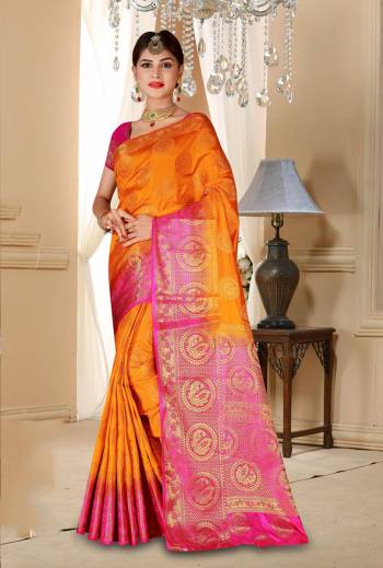 Celebrate This Festive With Beauty And Comfort Wearing This Pretty Saree Fabricated On Banarasi Art Silk Beautified With Weave All Over It. It Is Light Weight And Durable. 