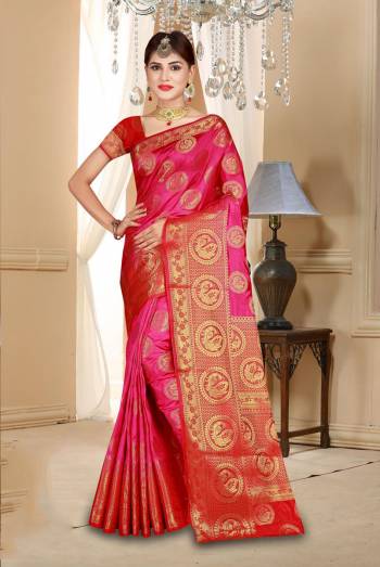 Celebrate This Festive With Beauty And Comfort Wearing This Pretty Saree Fabricated On Banarasi Art Silk Beautified With Weave All Over It. It Is Light Weight And Durable. 