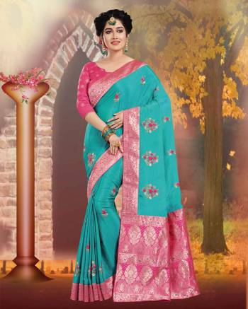 Pretty Shades Are Here With This Designer Silk Saree In Blue Color Paired With Dark Pink Colored Blouse. This Saree And Blouse Are Fabricated On Art Silk Beautified With Weave And Jari Work. 