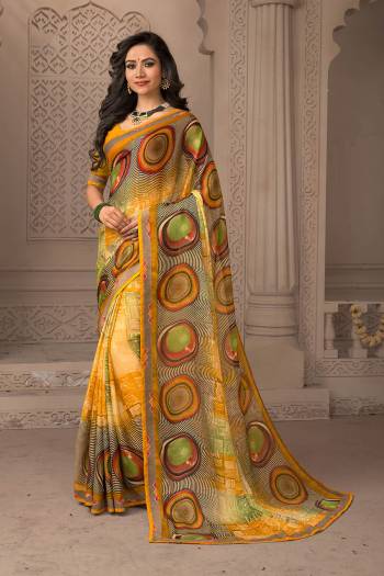 Go Colorful With This Pretty Light Weight Saree In Multi Color. This Saree And Blouse Are Fabricated On Chiffon Beautified With Prints all Over. Buy This Saree Now.