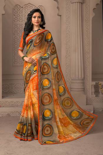 Go Colorful With This Pretty Light Weight Saree In Multi Color. This Saree And Blouse Are Fabricated On Chiffon Beautified With Prints all Over. Buy This Saree Now.