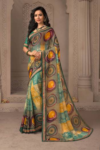 Go Colorful With This Pretty Light Weight Saree In Multi Color. This Saree And Blouse Are Fabricated On Chiffon Beautified With Prints all Over. Buy This Saree Now.