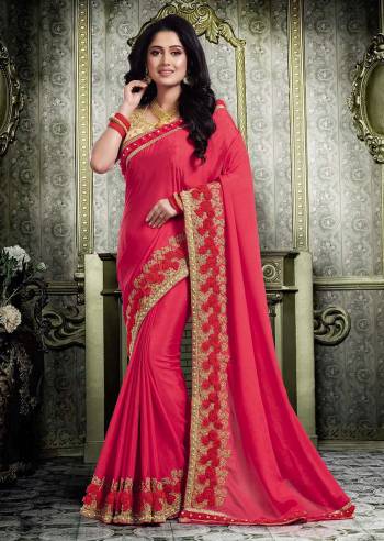 Shine Bright Wearing This Designer Saree In Dark Pink Color Paired With Beige Colored Blouse. This Saree Is Fabricated On Georgette Paired With Art Silk Fabricated Blouse. Its Bright Color Will Give An Attractive Look To Your Personality. 