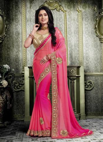 Get Ready For The Upcmong Festive And Wedding Season With This Designer Saree In Dark Pink Color Paired With Beige Colored Blouse. This Saree Is Fabricated On Chiffon Paired With Art Silk Fabricated Blouse. 