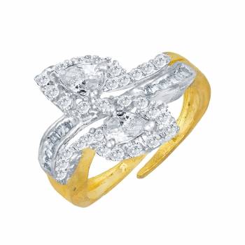 Simple And Elegant Looking Designer Ring Is Here In Golden Beautified With Stone Work. This Pretty Ring Can Be Paired With Any Colored And Any Type Of Attire, Buy Now.