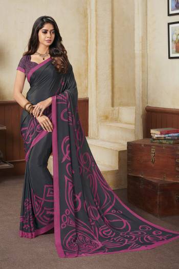 Here Is A Very Pretty Crepe Fabricated Saree with Crepe Fabricated Blouse, Beautified With Prints All Over. This Saree Is Light In Weight And Easy To Carry All Day Long. Buy Now